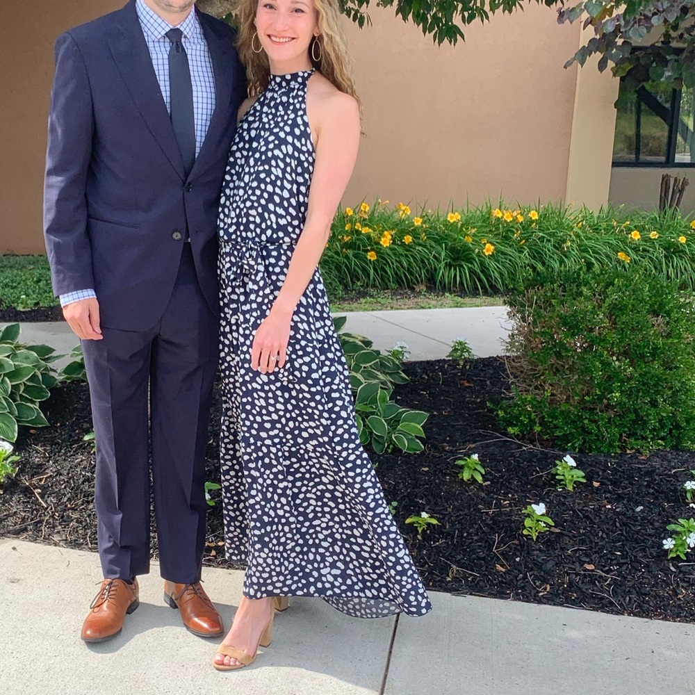 Navy and white maxi dress